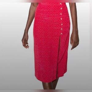 & Other Stories Women’s Red Side Slit Midi Skirt With Button Detail Size 6